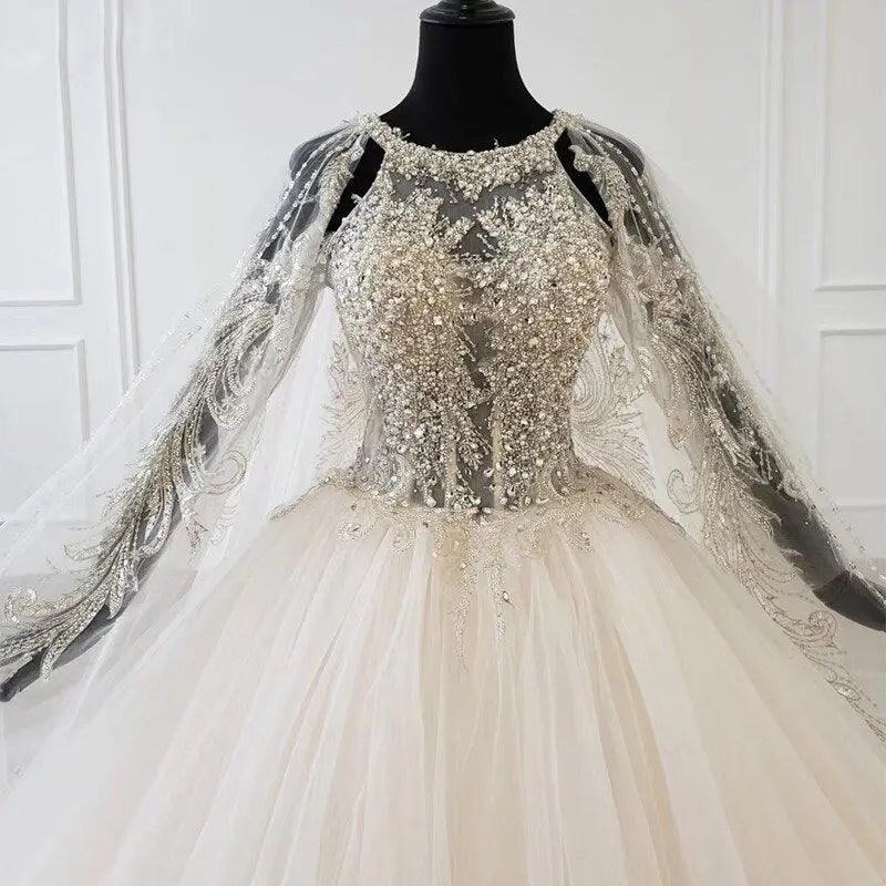 Shawl Yarn Beading Lace Up Bridal Gown - Mscooco.co.uk
