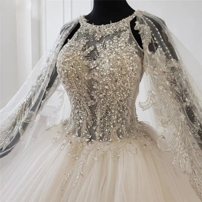 Shawl Yarn Beading Lace Up Bridal Gown - Mscooco.co.uk