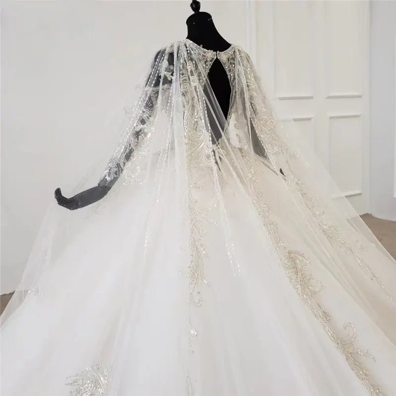 Shawl Yarn Beading Lace Up Bridal Gown - Mscooco.co.uk