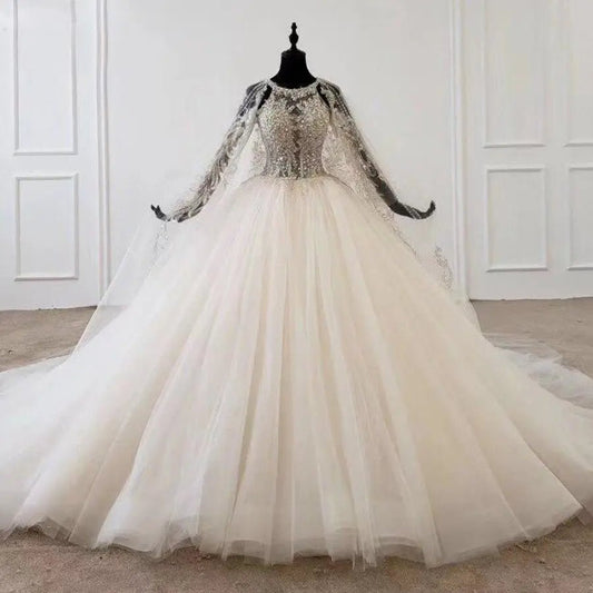 Shawl Yarn Beading Lace Up Bridal Gown - Mscooco.co.uk