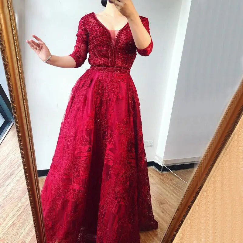 Simeon Crystal Half Sleeves Evening Dress - Mscooco.co.uk