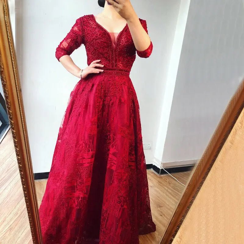 Simeon Crystal Half Sleeves Evening Dress - Mscooco.co.uk